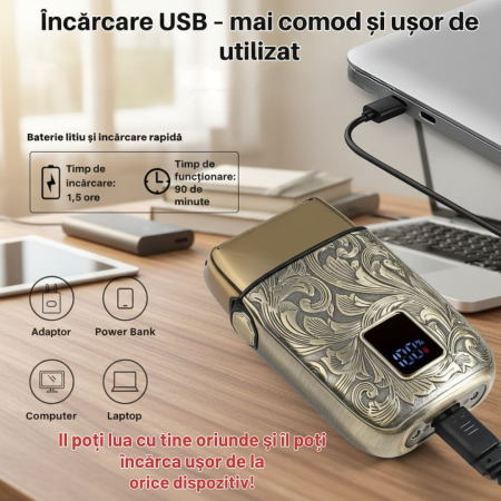 Aparat de ras profesional CLAUSTEEL RETRO pentru barbati, Acumulator incorporat 1400mAh, Incarcare USB, Portabil, Display digital,  7000RPM [3]