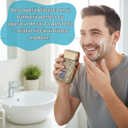 Aparat de ras profesional CLAUSTEEL RETRO pentru barbati, Acumulator incorporat 1400mAh, Incarcare USB, Portabil, Display digital,  7000RPM [1]