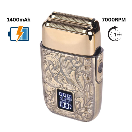 APARATE DE RAS - Aparat de ras profesional CLAUSTEEL RETRO pentru barbati, Acumulator incorporat 1400mAh, Incarcare USB, Portabil, Display digital,  7000RPM