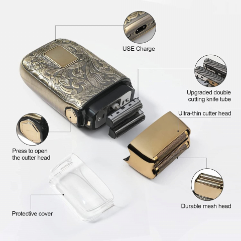 Aparat de ras profesional CLAUSTEEL RETRO pentru barbati, Acumulator incorporat 1400mAh, Incarcare USB, Portabil, Display digital,  7000RPM [5]