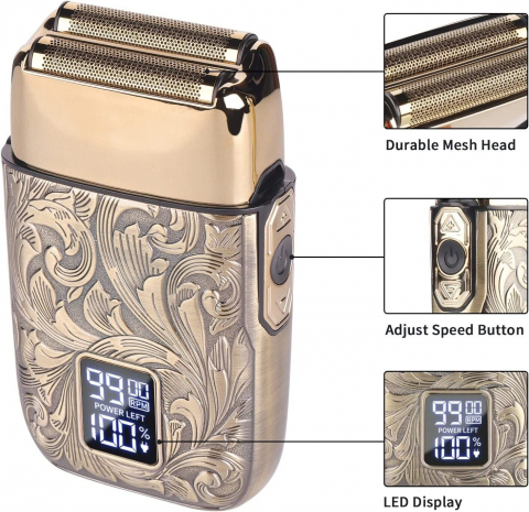 Aparat de ras profesional CLAUSTEEL RETRO pentru barbati, Acumulator incorporat 1400mAh, Incarcare USB, Portabil, Display digital,  7000RPM [2]