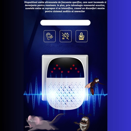 Aparat electronic CLAUSTEEL cu ultrasunete, rezonanta acustica anti rozatoare, anti sobolani, anti gandaci si alte insecte, pentru spatii de pana la 120MP [6]