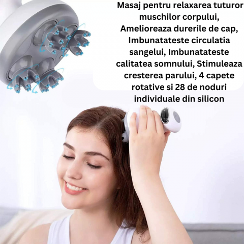 Aparat Masaj Capilar si Corporal 3D, Profesional, Masaj pentru Relaxarea Tuturor Muschilor, Amelioreaza Durerile de Cap, Imbunatateste Circulatia Sangelui, Stimuleaza Cresterea Parului, 4 Capete Rotat [7]