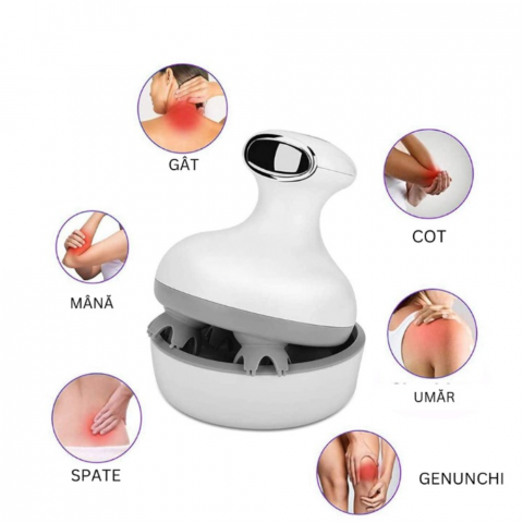 Aparat Masaj Capilar si Corporal 3D, Profesional, Masaj pentru Relaxarea Tuturor Muschilor, Amelioreaza Durerile de Cap, Imbunatateste Circulatia Sangelui, Stimuleaza Cresterea Parului, 4 Capete Rotat [0]