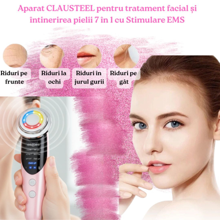 Aparat Pentru Tratament Facial Si Intinerirea Pielii 7 in 1, Lifting Facial, Masaj Facial, Stimulare EMS, Mod de Ingrijire a Ochilor, Eliminare Acnee, Terapie cu Fotoni de Lumina, Anti Rid, Roz [2]
