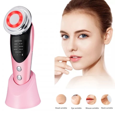 APARATE DE MASAJ - Aparat Pentru Tratament Facial Si Intinerirea Pielii 7 in 1, Lifting Facial, Masaj Facial, Stimulare EMS, Mod de Ingrijire a Ochilor, Eliminare Acnee, Terapie cu Fotoni de Lumina, Anti Rid, Roz