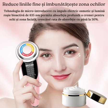Aparat Pentru Tratament Facial Si Intinerirea Pielii 7 in 1, Lifting Facial, Masaj Facial, Stimulare EMS, Mod de Ingrijire a Ochilor, Eliminare Acnee, Terapie cu Fotoni de Lumina, Anti Rid, Roz [5]