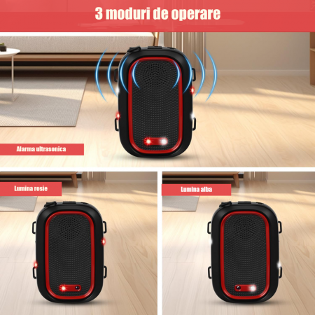 Aparat profesional cu ultrasunete CLAUSTEEL 2 IN 1 pentru auto si casa, cu lumini intermitente, anti rozatoare, anti sobolani, anti insecte, frecventa 25kHz-50kHz, acoperire 360°, raza 300 MP, Rosu Ne [2]