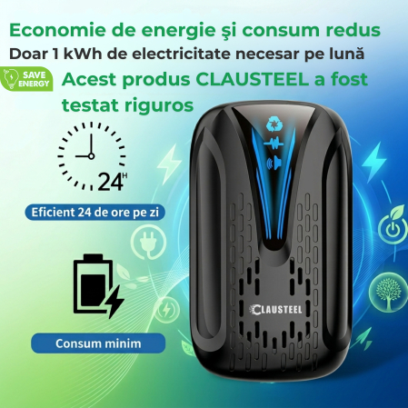 Aparat profesional cu ultrasunete CLAUSTEEL, anti rozatoare, anti insecte, tantari, muste, molii, gandaci, plosnite, purici, musculite de otet, furnici, frecventa 22kHz-65kHz, acoperire 360°, raza 160 [4]