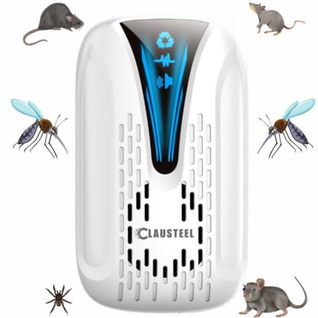 INSECTICIDE SI CAPCANE - Aparat profesional cu ultrasunete CLAUSTEEL, anti rozatoare, anti insecte, tantari, muste, molii, gandaci, plosnite, purici, musculite de otet, furnici, frecventa 22kHz-65kHz, acoperire 360°, raza 160