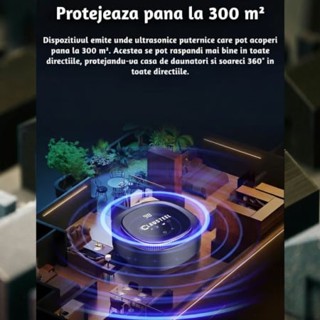 Aparat profesional cu ultrasunete CLAUSTEEL , anti rozatoare, anti sobolani, anti insecte, frecventa 20kHz-65kHz, afisaj digital, acoperire 360°, raza 300 MP, Negru [1]