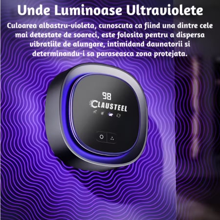 Aparat profesional cu ultrasunete CLAUSTEEL , anti rozatoare, anti sobolani, anti insecte, frecventa 20kHz-65kHz, afisaj digital, acoperire 360°, raza 300 MP, Negru [4]
