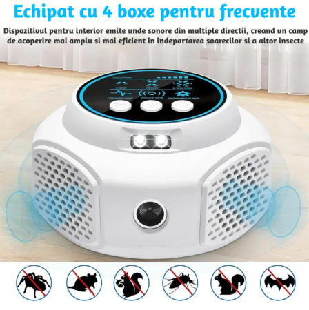 Aparat profesional cu ultrasunete CLAUSTEEL cu 4 difuzoare si lumini intermitente, anti rozatoare, anti sobolani, anti insecte, frecventa 20kHz-65kHz, afisaj digital, acoperire 360°, raza 320 MP, Alb [2]