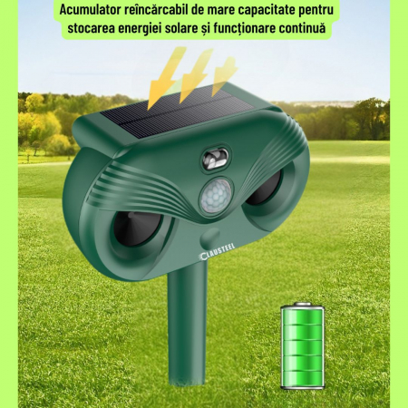 Aparat profesional cu ultrasunete si panou solar CLAUSTEEL 3in1, senzor infrarosu, lumini stroboscopice, anti rozatoare, anti sobolani, dihori, pasari, reptile, caini, pisici, animale salbatice, acope [6]