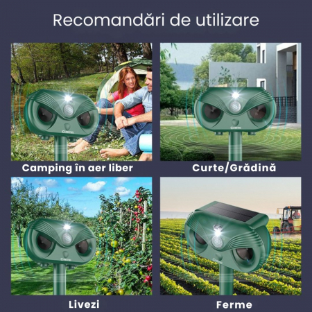 Aparat profesional cu ultrasunete si panou solar CLAUSTEEL 3in1, senzor infrarosu, lumini stroboscopice, anti rozatoare, anti sobolani, dihori, pasari, reptile, caini, pisici, animale salbatice, acope [10]