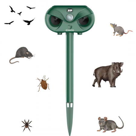 Aparat profesional cu ultrasunete si panou solar CLAUSTEEL 3in1, senzor infrarosu, lumini stroboscopice, anti rozatoare, anti sobolani, dihori, pasari, reptile, caini, pisici, animale salbatice, acope [0]