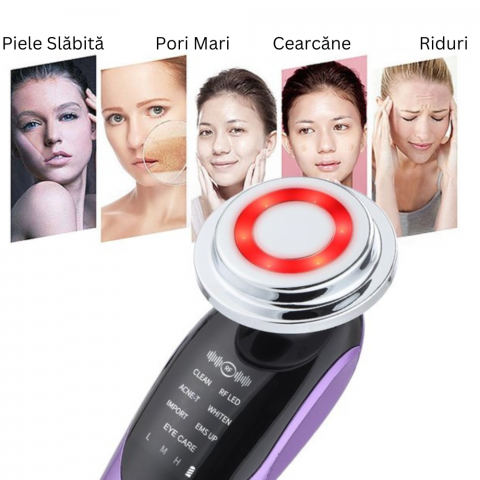 Aparat Profesional pentru masaj si tratament facial, Intinerirea pielii 7 in 1, Stimulare EMS, Lifting facial, Eliminare Acnee, Terapie cu fotoni de lumina, Anti rid, Mov [4]