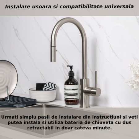 Baterie profesionala CLAUSTEEL pentru chiuveta bucatarie, Senzor de pornire la atingere (touch control), Rotire 360°, Dus extractabil si pipa flexibila, 2 functii de curgere a apei, Design modern, KIT [3]
