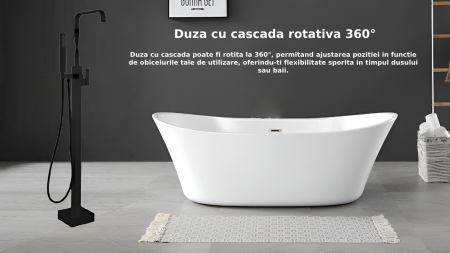 Baterie profesionala tip Freestanding CLAUSTEEL, Montaj pe podea, Tip cascada, Dus de mana, Dubla Comanda, Design unicat, Culoare negru mat [2]