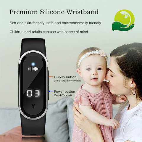 Bratara anti-tantari cu Ultrasunete si Ceas Digital CLAUSTEEL, Masoara Temperatura corporala si Numarul de pasi, Model Ultimate, Anti-insecte, Incarcare USB, Rezistenta la apa, Unisex, negru [5]