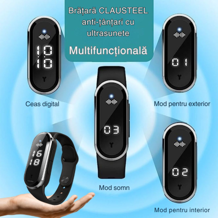 Bratara anti-tantari cu Ultrasunete si Ceas Digital, Design Modern, Anti-insecte, Incarcare USB, Rezistenta la apa, Unisex, negru [6]