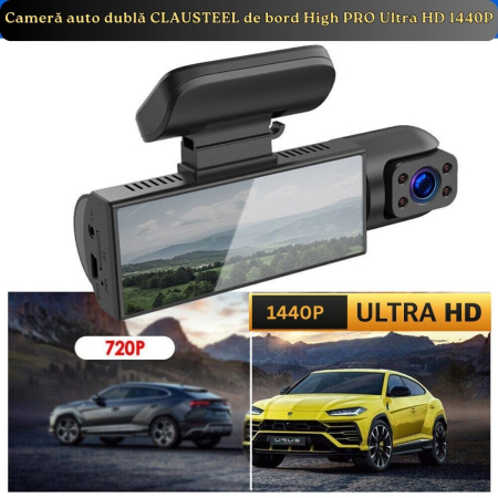 Camera Auto De Bord 2in1 Dual CLAUSTEEL DVR Camera High PRO Ultra HD 1440P, Wireless, 2 Lentile Fata-Interior, Unghi Ultra-Larg De 170°, Display 3.16", Night Vision HD, Inregistrare Dubla, Loop Record [3]