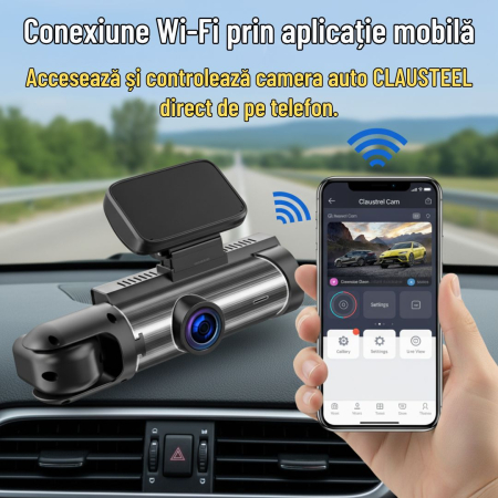 Camera Auto De Bord 2in1 Dual CLAUSTEEL DVR Camera High PRO Ultra HD 1440P, Wireless, 2 Lentile Fata-Interior, Unghi Ultra-Larg De 170°, Display 3.16", Night Vision HD, Inregistrare Dubla, Loop Record [2]