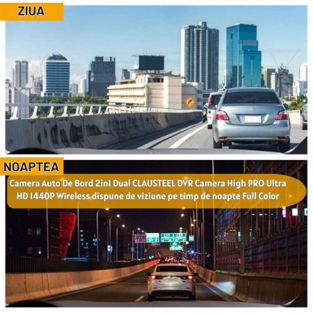 Camera Auto De Bord 2in1 Dual CLAUSTEEL DVR Camera High PRO Ultra HD 1440P, Wireless, 2 Lentile Fata-Interior, Unghi Ultra-Larg De 170°, Display 3.16", Night Vision HD, Inregistrare Dubla, Loop Record [5]