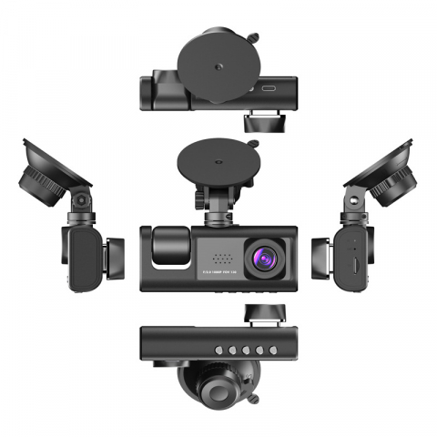 Camera Auto De Bord Tripla CLAUSTEEL DVR Camera High PRO Full HD 1080P, 3 Lentile Fata-Interior-Spate, Unghi Ultra-Larg De 170°, Display 2", Night Vision HD, Inregistrare Dubla, Loop Recording, G-sens [5]