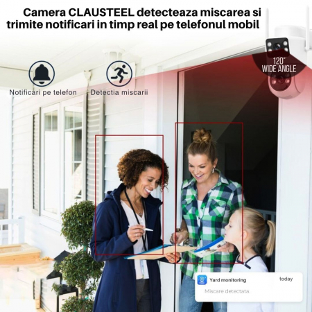 Camera de supraveghere CLAUSTEEL 2in1 cu panou solar, conexiune SIM 4G, 6MP ULTRA HD, acumulator de 8000 mAh, Rotire automata, urmarire inteligenta, Night Vision color, Slot Card MicroSD, Vedere dubla [6]