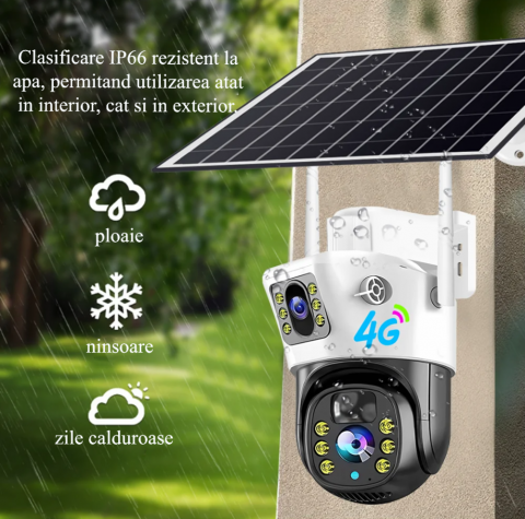 Camera de supraveghere CLAUSTEEL 2in1 cu Panou Solar inclus 10W, 4MP, Portabila, Acumulator incorporat 12000mah , Zoom digital 10X, Rotire automata, Micro SD, Cartela SIM, Conexiune 4G, Supravegheaza [2]