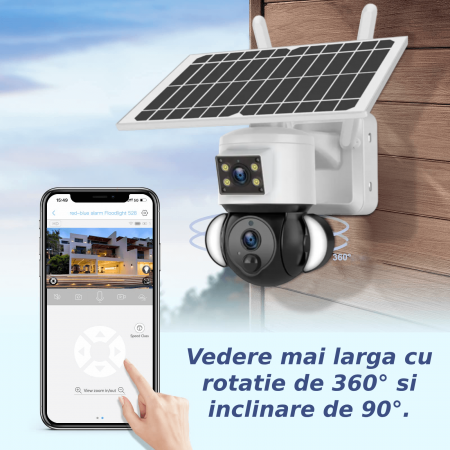 Camera de supraveghere CLAUSTEEL 2in1 cu Panou Solar inclus ST539, 6MPX Ultra HD, Portabila, Acumulator incorporat 12000mah, Rotire automata, Micro SD, Cartela SIM, Conexiune 4G, Alarma rosu albastru, [9]