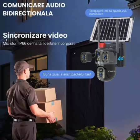 Camera de supraveghere CLAUSTEEL 2in1 cu panou solar, Vedere tripla, conexiune SIM 4G, 6MP, acumulator de 10.800 mAh, Rotire automata, urmarire inteligenta, Night Vision color, lumini nocturne, Zoom x [6]