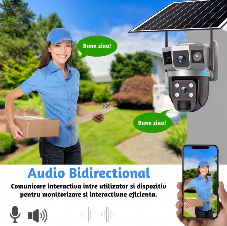 Camera de supraveghere CLAUSTEEL 2in1 cu vedere tripla, Panou Solar Inclus, 4MP, Portabila, Acumulator incorporat 8000mAh, Rotire automata, Micro SD, Cartela SIM, Conexiune 4G, Supravegheaza trei zone [1]