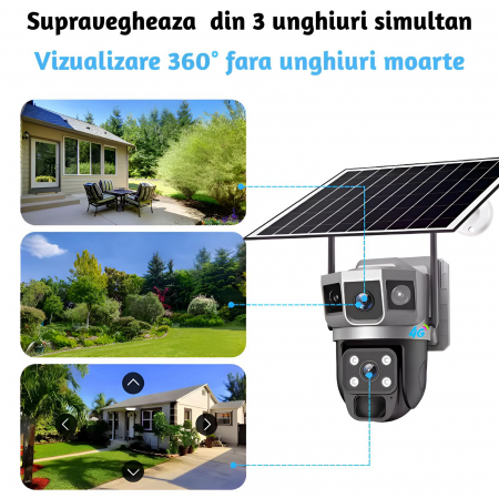 Camera de supraveghere CLAUSTEEL 2in1 cu vedere tripla, Panou Solar Inclus, 4MP, Portabila, Acumulator incorporat 8000mAh, Rotire automata, Micro SD, Cartela SIM, Conexiune 4G, Supravegheaza trei zone [7]