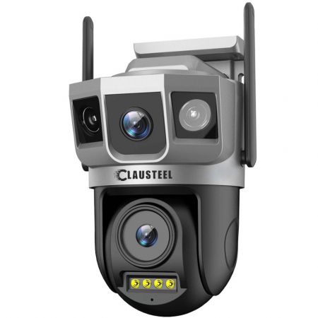 CAMERE DE SUPRAVEGHERE - Camera de supraveghere CLAUSTEEL 2IN1 M143, Dubla cu Vedere Tripla, 4 Megapixeli, Wireless, Portabila, Rotire automata, Micro SD, Supravegheaza 3 zone simultan, Negru-gri