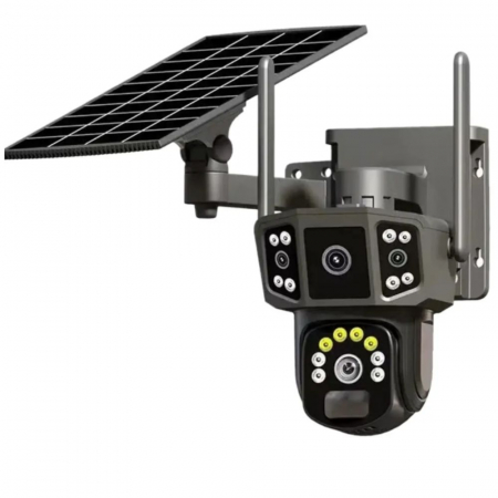CAMERE DE SUPRAVEGHERE CU PANOU SOLAR - SIM 4G - Camera de supraveghere CLAUSTEEL 2IN1 M144 cu Vedere Tripla, Cartela SIM 4G, Panou Solar Monocristalin, acumulatori 9800mAh, 6K, 6 Megapixeli, Night Vision Color, Portabila, Rotire Automata, Intell