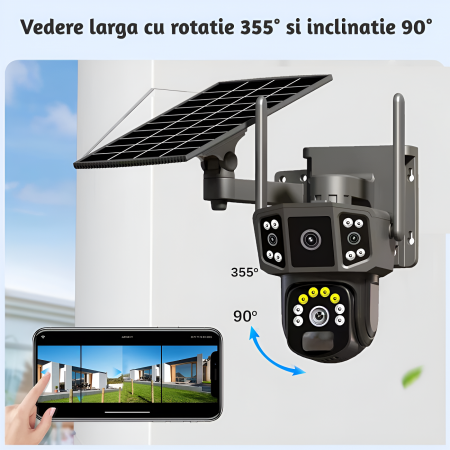 Camera de supraveghere CLAUSTEEL 2IN1 M144 cu Vedere Tripla, Cartela SIM 4G, Panou Solar Monocristalin, acumulatori 9800mAh, 6K, 6 Megapixeli, Night Vision Color, Portabila, Rotire Automata, Intell [1]