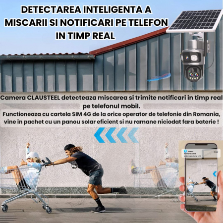 Camera de supraveghere CLAUSTEEL 3in1 cu panou solar, conexiune SIM 4G, 6MP ULTRA HD, acumulator de 8000 mAh, Rotire automata, Urmarire inteligenta, Night Vision color, Zoom x10, Card MicroSD 64 GB in [5]