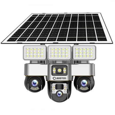 Camera de supraveghere CLAUSTEEL 3in1 cu panou solar, conexiune WIFI, 6 MP Full HD, 16000 mAh, panou solar de 15W, 3 lentile PTZ, senzor PIR, viziune nocturna color, slot MicroSD, microfon, alimentare [14]