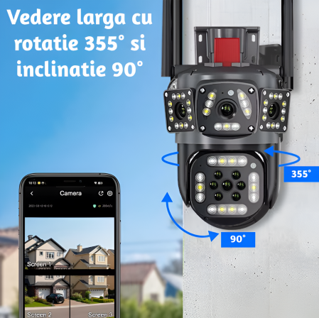 Camera de supraveghere CLAUSTEEL 3IN1 M145, Tripla, 6K, 6 Megapixeli, Wireless, Portabila, Rotire automata, Micro SD, Inteligent tracking, Supravegheaza 3 zone simultan, Negru [3]