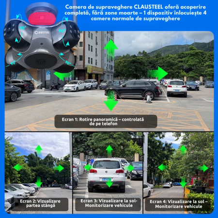 Camera de supraveghere CLAUSTEEL 4in1, WiFi, 360 de grade, 4 lentile PTZ, 12 MP, senzor de miscare, slot MicroSD, microfon, viziune nocturna color, alarma, supravegheaza 4 zone in acelasi timp [4]