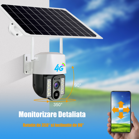Camera de supraveghere CLAUSTEEL cu acumulatori 8000mAh, Portabila, Panou solar inclus, Slot SIM, conexiune 4G, 3MP, Intelligent tracking, PTZ, Micro SD, Rotire automata, Alarma miscare, IP66 [7]