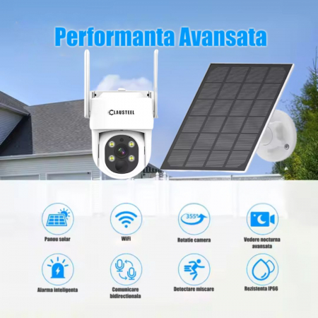 Camera de supraveghere CLAUSTEEL cu panou solar inclus, WIFI, 4MPX, acumulator 9000mAh, senzor de Miscare si Urmarire inteligenta, Night Vision Color, Comunicare bidirectionala [2]