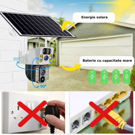 Camera de supraveghere CLAUSTEEL M119 2in1 cu Panou Solar inclus 20W, 4MP, Portabila, Acumulator incorporat 12000mah, Rotire automata, Micro SD, Cartela SIM, Conexiune 4G, Supravegheaza doua zone in a [9]