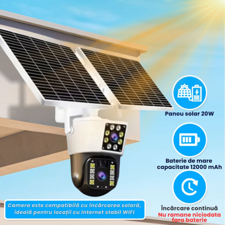 Camera de supraveghere CLAUSTEEL M120 2in1 cu Panou Solar Dublu inclus, 5MP, Portabila, Acumulator incorporat 12000mah, Rotire automata, Micro SD, Cartela SIM, Conexiune 4G, Supravegheaza doua zone in [6]