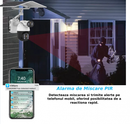 Camera de supraveghere CLAUSTEEL Q5MAX 2in1 cu Panou Solar inclus 12W, 6MP, Portabila, Acumulator incorporat 9600mah, Zoom digital 4X, Rotire automata, Micro SD, Cartela SIM, Conexiune 4G, Supraveghea [7]
