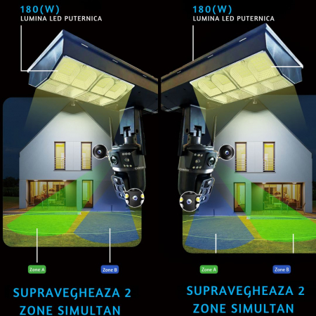 Camera de supraveghere duala CLAUSTEEL 2in1, cartela SIM 4G, PTZ, Urmarire automata, panou solar 16 W, acumulator, 16000 mAh, lampa pentru iluminare stradala 180 W cu 18 LED-uri, Night Vision, slot mi [9]