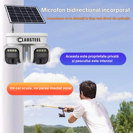 Camera de Supraveghere Profesionala CLAUSTEEL 2IN1 cu Panou Solar, conexiune cu SIM 4G, 8 MP, Acumulator 8000 mAh, 2 Senzori PIR, Night Vision FULL COLOR, Suport de montare pe Colt inclus, Supraveghea [9]