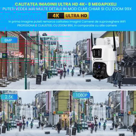 Camera de Supraveghere Profesionala CLAUSTEEL 2in1 Dubla, WiFi cu Zoom 99X, 8 MP, 4K, Vizualizare la 1 KM, Senzor PIR, Notificari pe Telefon, Night Vision FULL COLOR, Slot MicroSD, Microfon bidirectio [3]